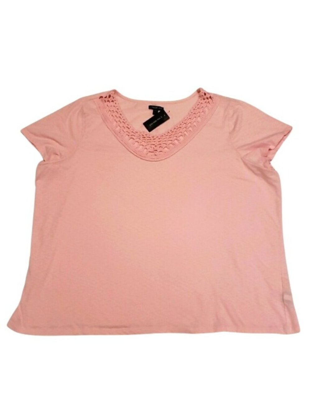 Lane Bryant Womens Plus Size 26 28 Soft Pink Crochet Neck T-Shirt 26/28
